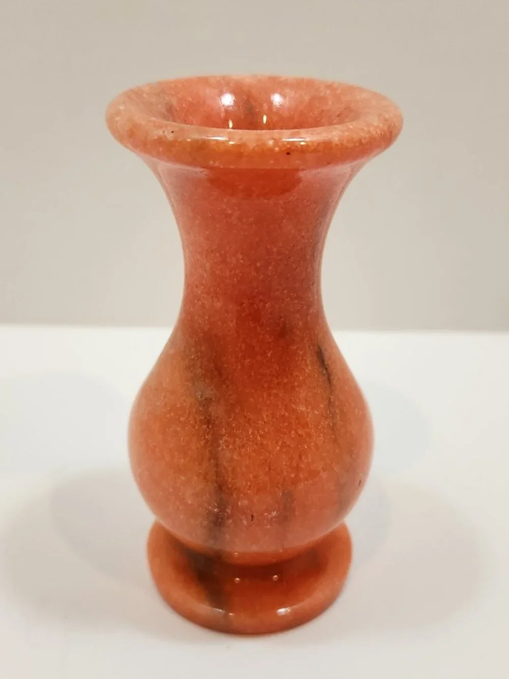 Vintage MCM Handcarved Mini Orange Onyx Marble Bud Vases Set of 2